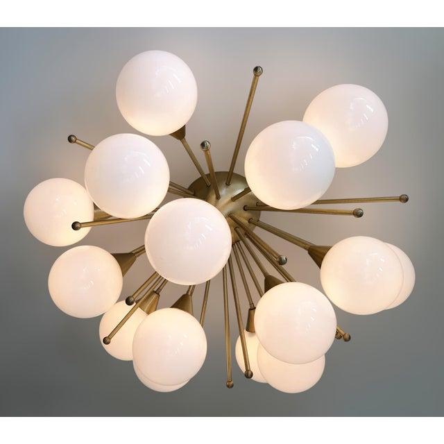 Not Yet Made - Made To Order 21st Century Mezzo Satin Brass Glossy White Murano Flush Mount by Fabio LTD For Sale - Image 5 of 8