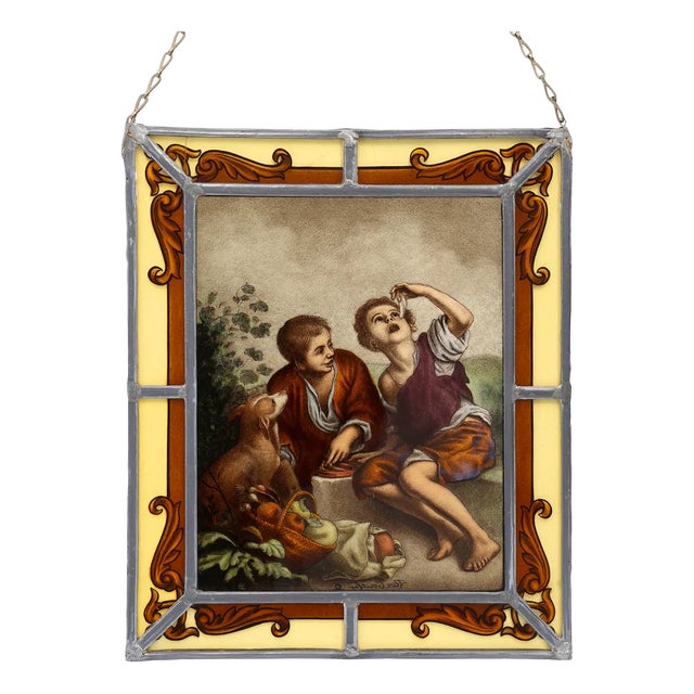 After Bartolomé Esteban Murillo, Figures, 1890s-1910s, Stained Glass Panel For Sale