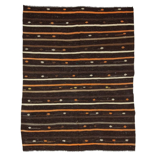 Textile Orange & Brown Goat Hair Vintage Kilim For Sale - Image 7 of 7