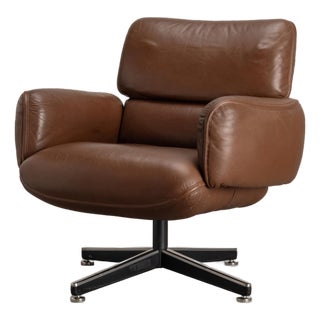 Otto Zapf Executive Lounge Chair by Knoll in Original Chocolate Brown Leather For Sale