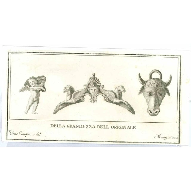 Ancient roman statues, from the series "antiquities of herculaneum", is an original etching on paper realized from a...