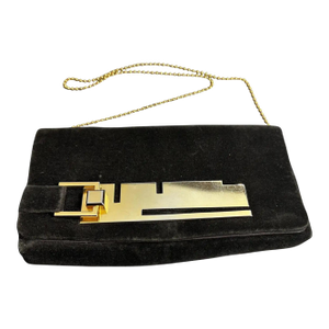 1970s Brown Velvet and Brass Hardware Evening Bag