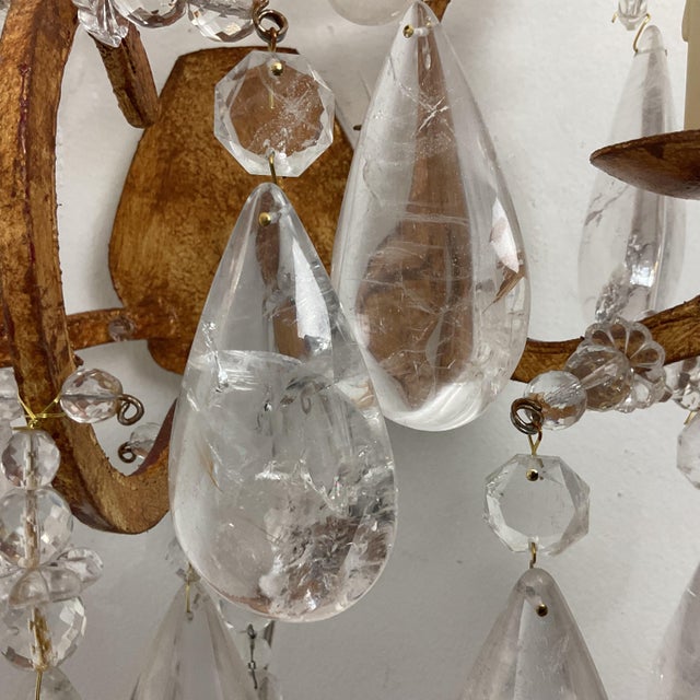 1950s French Country Large Rock Crystal and Goldleaf Wall Sconces - Pair For Sale - Image 14 of 16