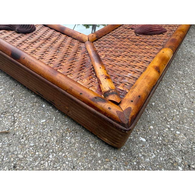 Vintage Bassett Coastal Burnt Bamboo, Rattan & Shell Wall Mirror For Sale In Naples, FL - Image 6 of 9