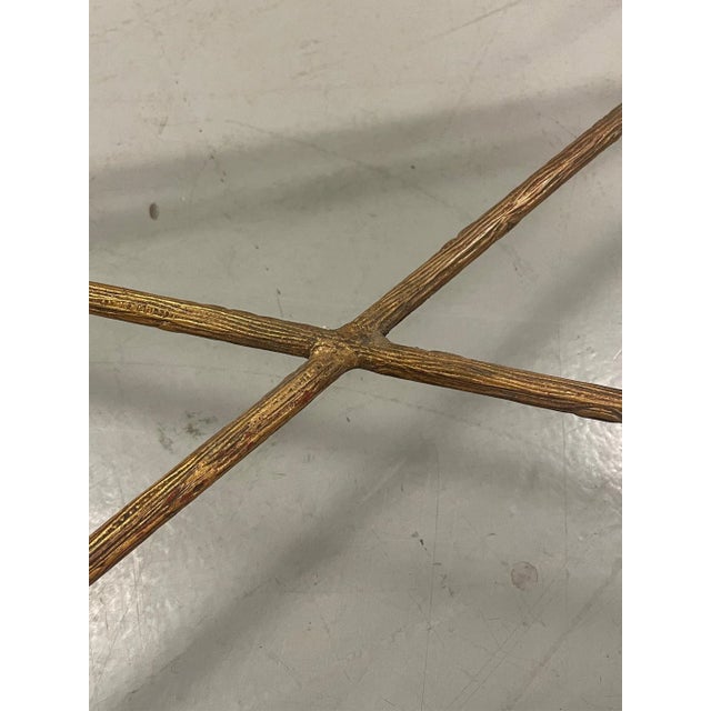 Metal Vintage Glass and Gilt Metal Coffee Table Attributed to Maison Jansen For Sale - Image 7 of 9