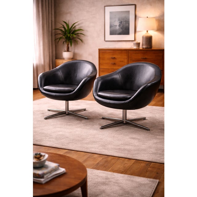 Vintage Swivel Chairs in Black Synthetic Leather with Chrome Bases, 1990, Set of 2 For Sale - Image 14 of 17