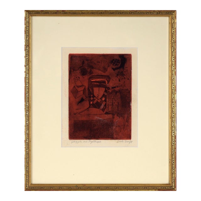 "Juggler on a Tightrope" Etching in Ink on Paper by Richard H. Swift Jr. For Sale