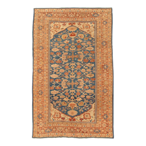 Antique Persian Sultanabad Carpet, Handmade Oriental Rug, Light Blue, Terracotta