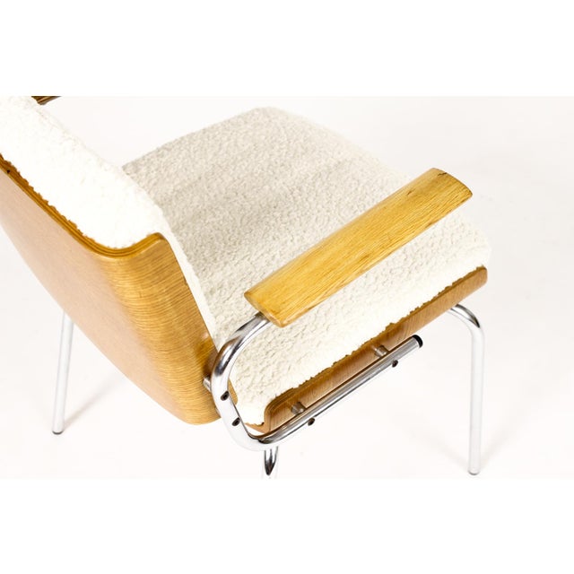 1960s Danish Modern / Mid Century Arm Chairs — Attributed to Duba Møbelindustri — Chrome + Oak + Natural Bouclé For Sale - Image 10 of 10