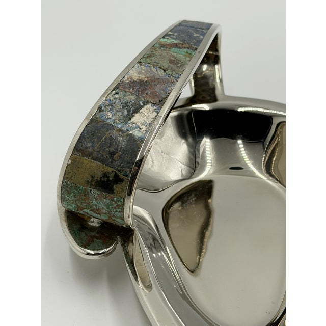 Los Castillo Taxco Silver Plate Malachite & Lapis Catchall Dish, Mexico 1960s For Sale - Image 16 of 18