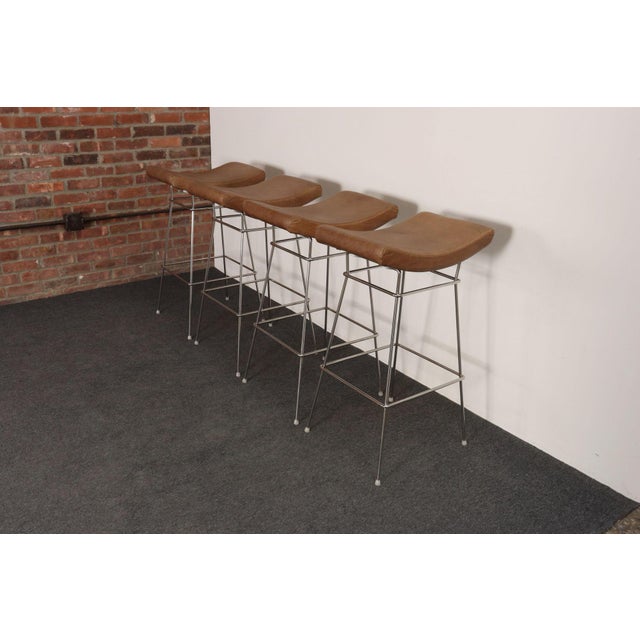 1990s Set of Four Brazilian Leather and Stainless Steel Bar Stools by Fernando Jaeger For Sale - Image 5 of 18