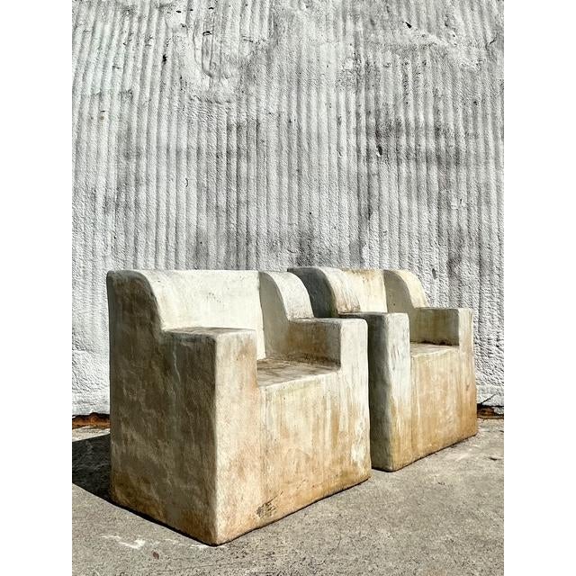 Late 20th Century Vintage Boho Monumental Cast Concrete Over Fiberglass Chairs - Set of 2 For Sale - Image 5 of 10