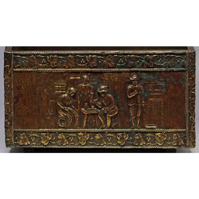 Antique Coal Kindling Box Copper and Brass Repousse For Sale - Image 11 of 12