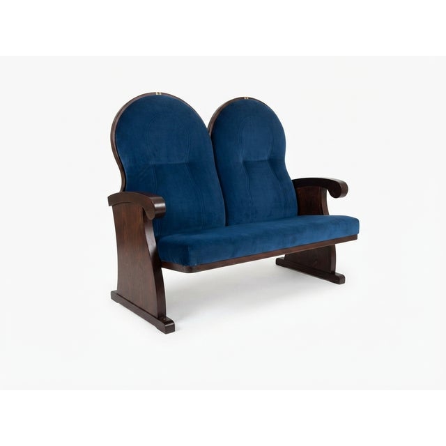 1970s Vintage Art Deco Loveseat with Blue Upholstery, 1970 For Sale - Image 5 of 5
