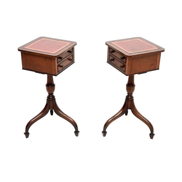 Antique Georgian Leather Top Side Tables, 1930, Set of 2 For Sale - Image 3 of 11