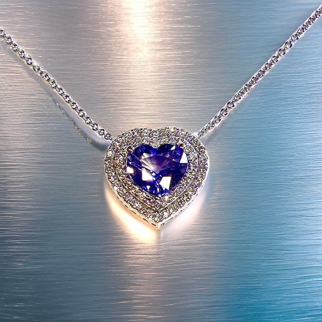 Natural Heart Style Sapphire Diamond Pendant 18" 14k W Gold 4.13 TCW Certified $5,950 310656 Nothing says, “I Love you”...