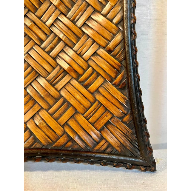 Vintage Boho Chic Bamboo and Split Reed Footed Square Basket Tray For Sale - Image 4 of 9