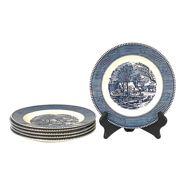 1950s Courier and Ives-(Old GRISTMILL)-Royal Ironstone Dinner Plates – Set of Six For Sale