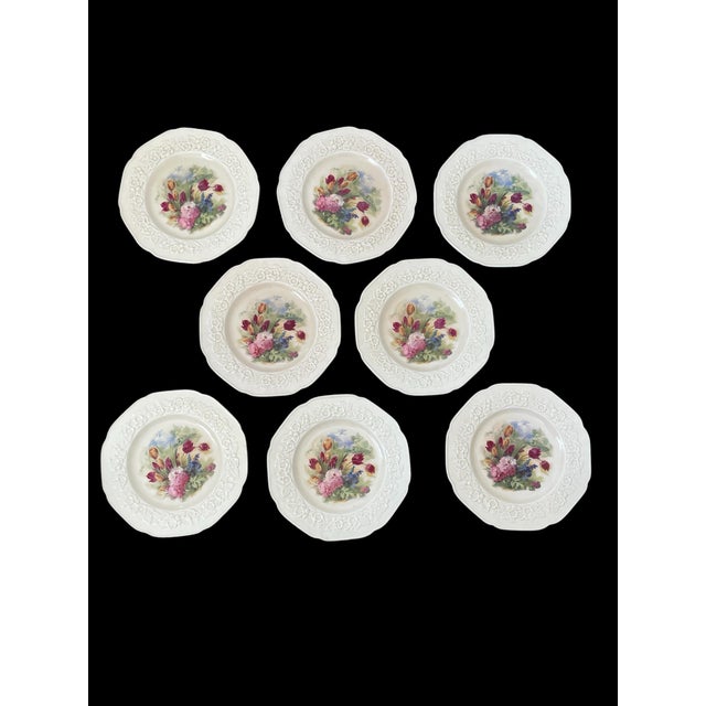 Shabby Chic 8 VTG Crown Ducal Gainsborough Floral Print Embossed Rim Salad or Dessert Plates For Sale - Image 3 of 6
