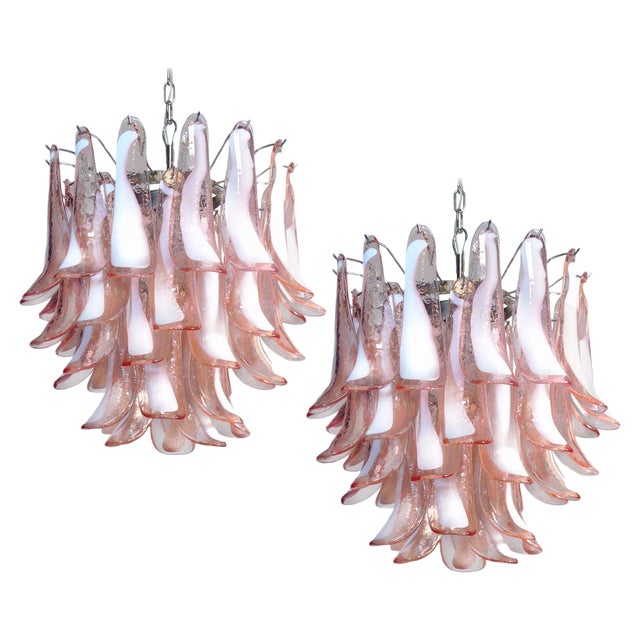 Italian Pink Petal Murano Chandeliers, Set of 2 For Sale