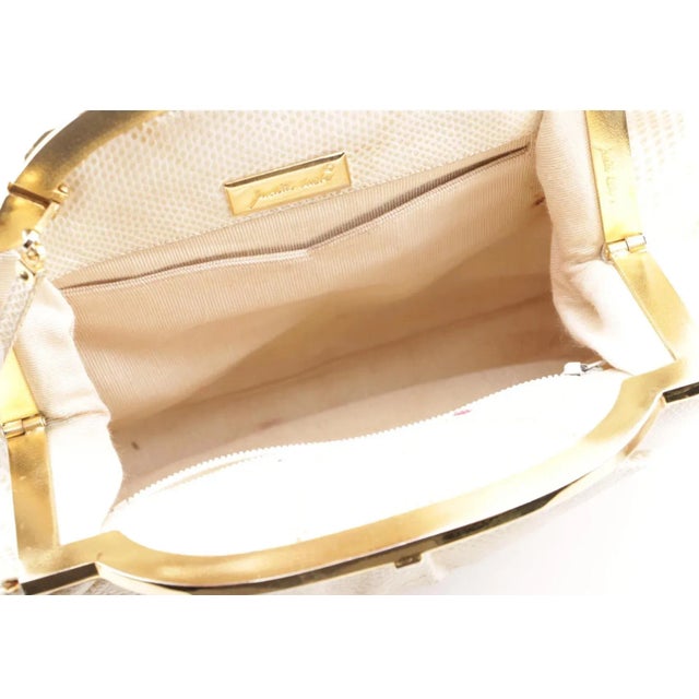 Judith Leiber Cream Karung Skin Handbag with Rose Quartz Cabochon Clasp For Sale In West Palm - Image 6 of 7