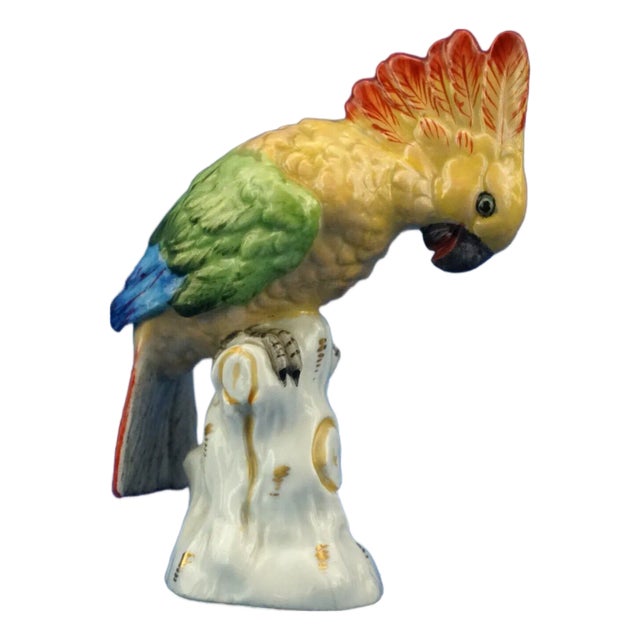 20th Century Porcelain Cockatoo Parrot Sculpture from Rudolstadt Volkstedt Manufacture, Germany For Sale
