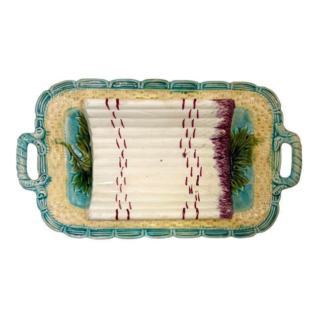 Antique French Barbotine Majolica Asparagus Serving Platter, Circa 1880–1900 For Sale