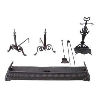Antique Iron Fireplace Tool Set, Early 19th Century, Set of 6 For Sale