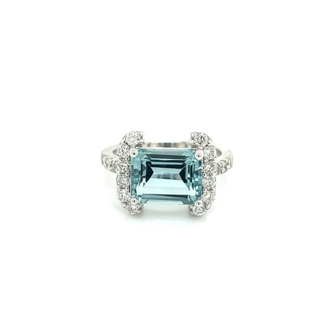 Natural Aquamarine Diamond Ring 6.5 14k white Gold 6.09 TCW Certified For Sale - Image 12 of 12