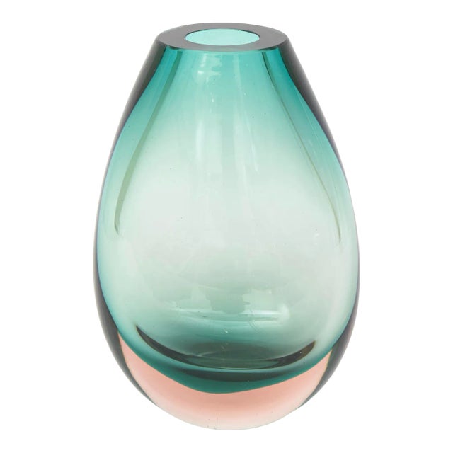 Vintage Murano Antonio Da Ros for Cenedese Sommerso Sea Green and Peach Vase, 60's For Sale