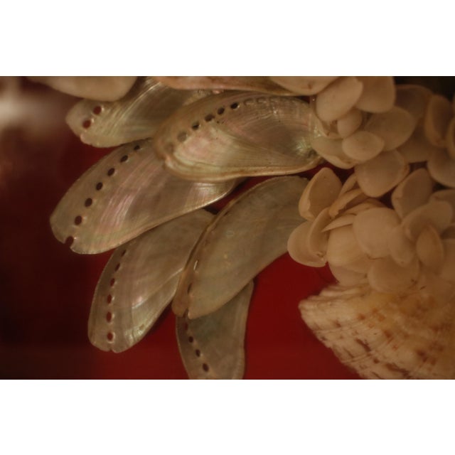 Mid Century Sailor's Valentine Shell Bouquet With Carved Wood Shadow Box Frame For Sale - Image 11 of 15