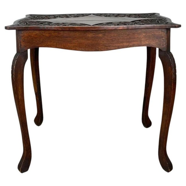 Edwardian Carved Oak Side Table with Floral Relief Decoration For Sale - Image 3 of 7