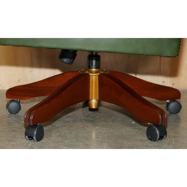 Chesterfield Wingback Swivel Chair in Green Leather For Sale - Image 16 of 18