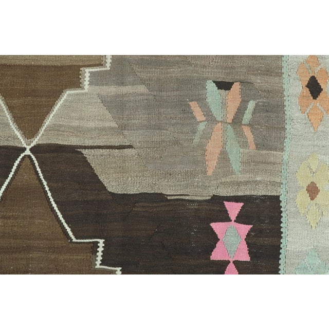 Vintage Turkish Kars Nomads Brown Kilim Rug For Sale - Image 10 of 13