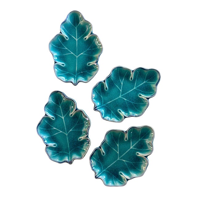 1970s Turquoise Leaf Dishes - Set of 4 For Sale