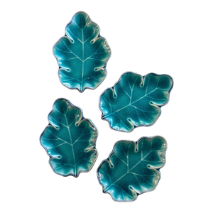 1970s Turquoise Leaf Dishes - Set of 4