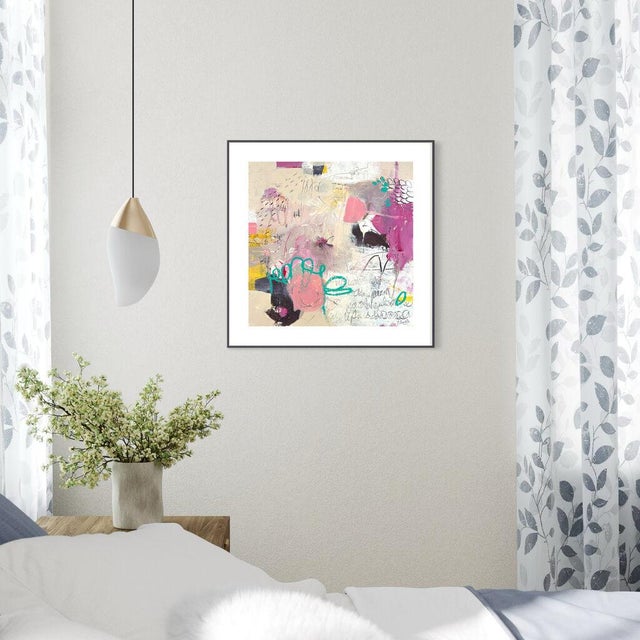 Christiane Corcelle "Happy Hour" Mixed Media on BFK Paper, Framed Abstract Painting in Mauve, Pink and Teal, 2022 For Sale In Boston - Image 6 of 6