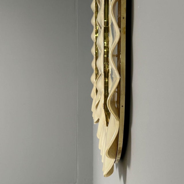 Modern Ruffle Wall Mirrors, White Murano Glass, Brass, Italy, 21st C. For Sale - Image 9 of 14