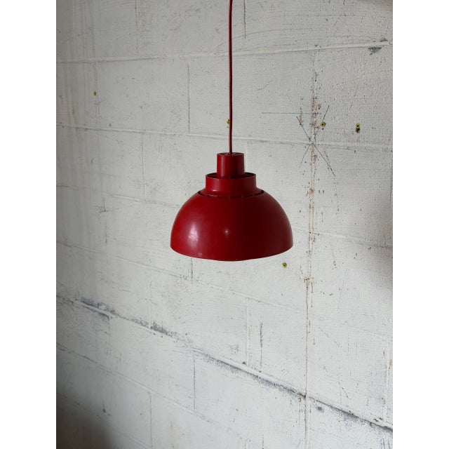 1970s Red Acrylic Dome Pendant Light With Inner Diffuser Mid-Century Modern 1970s For Sale - Image 5 of 8