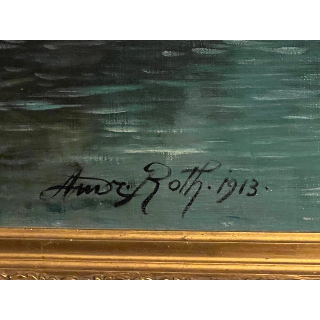 Rustic European Antique Oil Painting of Lake Garda Italy by Edward Andreas Roth For Sale - Image 3 of 13