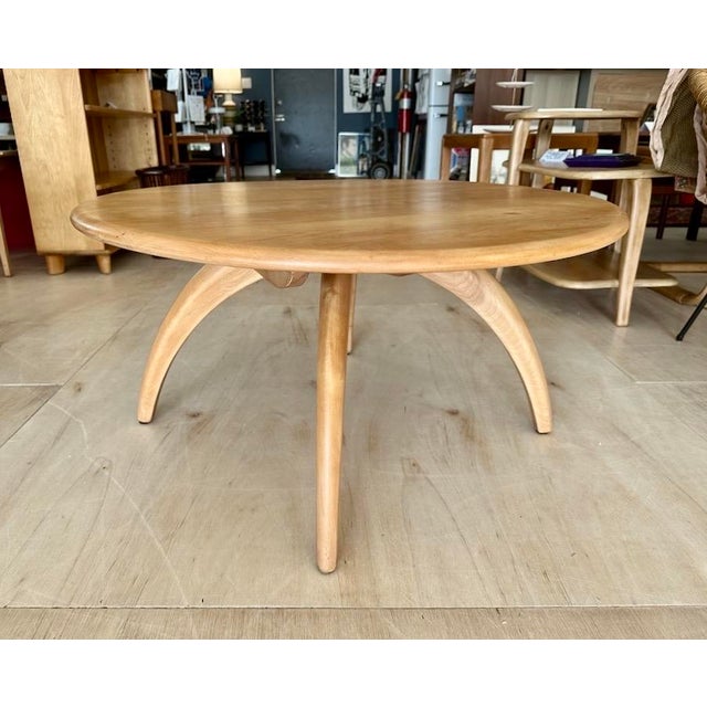 1950s “Lazy Susan” revolving cocktail table in solid northern yellow birch by Heywood Wakefield Co of Gardiner, MA....