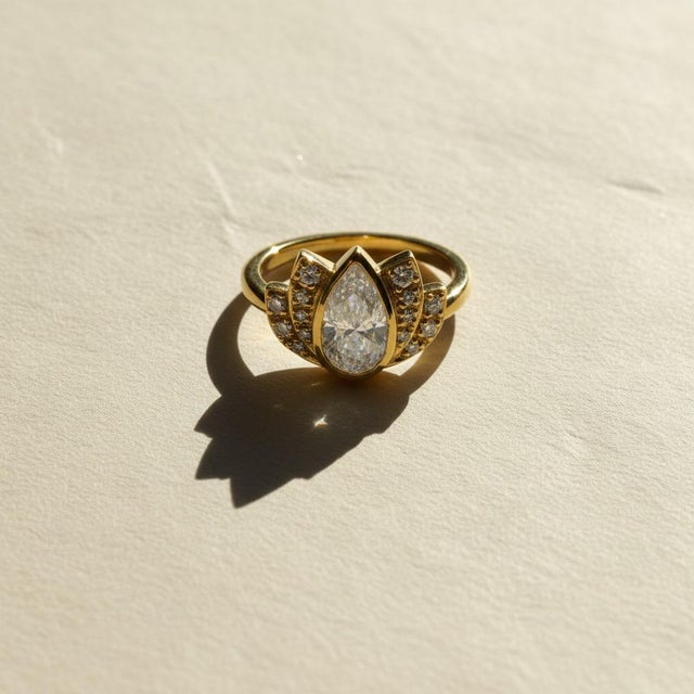 Lotus Gold Ring With Moissanite Silver, Gold, Size 6 For Sale - Image 6 of 11
