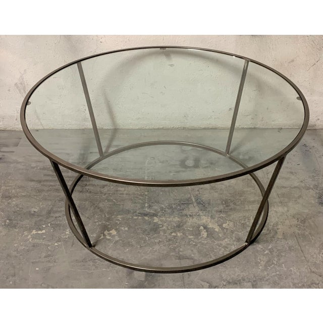 2010s New Round Coffee Table With Metal Structure and Glass Top For Sale - Image 5 of 11