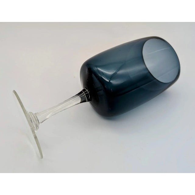 1970s Vintage Gorham Reizart "Accent" Smoke Blue Wine Glasses, Set of 8 For Sale - Image 5 of 11