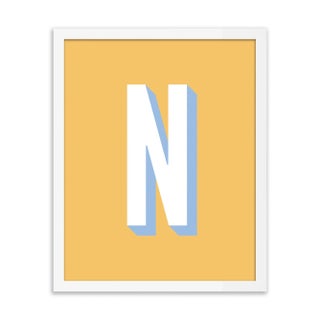 Alphabet Series in Yellow, Letter N by Pencil & Paper in White Frame, XS Art Print For Sale