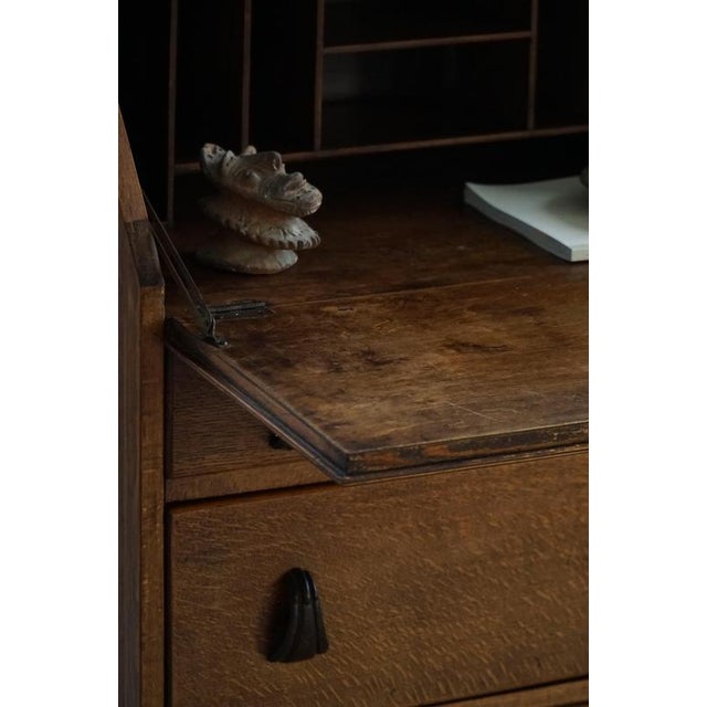Vintage Danish Oak Secretaire with Seashell Handles, 1920s For Sale - Image 14 of 18