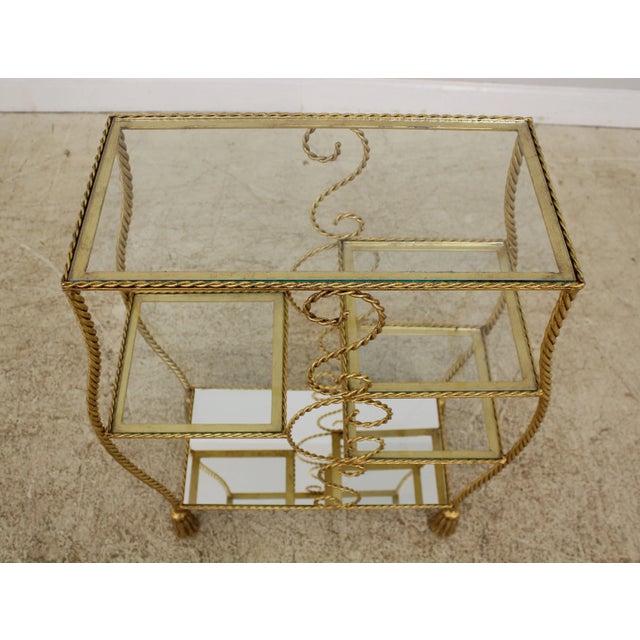 Traditional Gold Gilt Metal Tassel Tiered End Table For Sale - Image 3 of 12