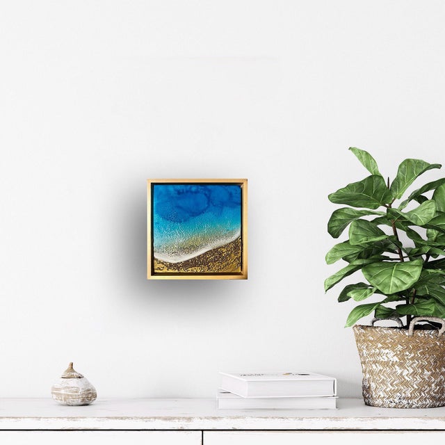 Abstract I Wish I was There by Ana Hefco | Mixed Media on wood panel Abstract ocean scene with waves. For Sale - Image 3 of 5