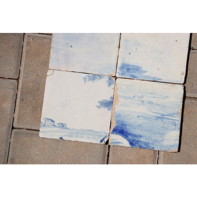 Ceramic Antique 18th Century Portuguese Tiles Set of Six Featuring Soft Horizon and Cloud Motifs For Sale - Image 7 of 9