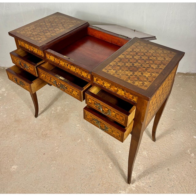 1940s 20th Century Spanish Marquetry Vanity Desk with Drop Leaves For Sale - Image 5 of 18